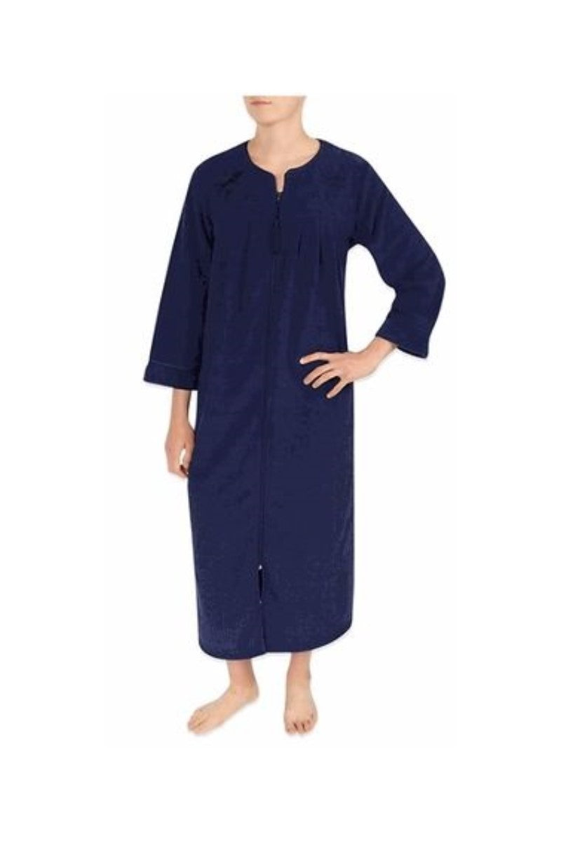 NEW Miss Elaine Essentials SM Minky Fleece Long Zip Front Gown 866311 Navy 89403