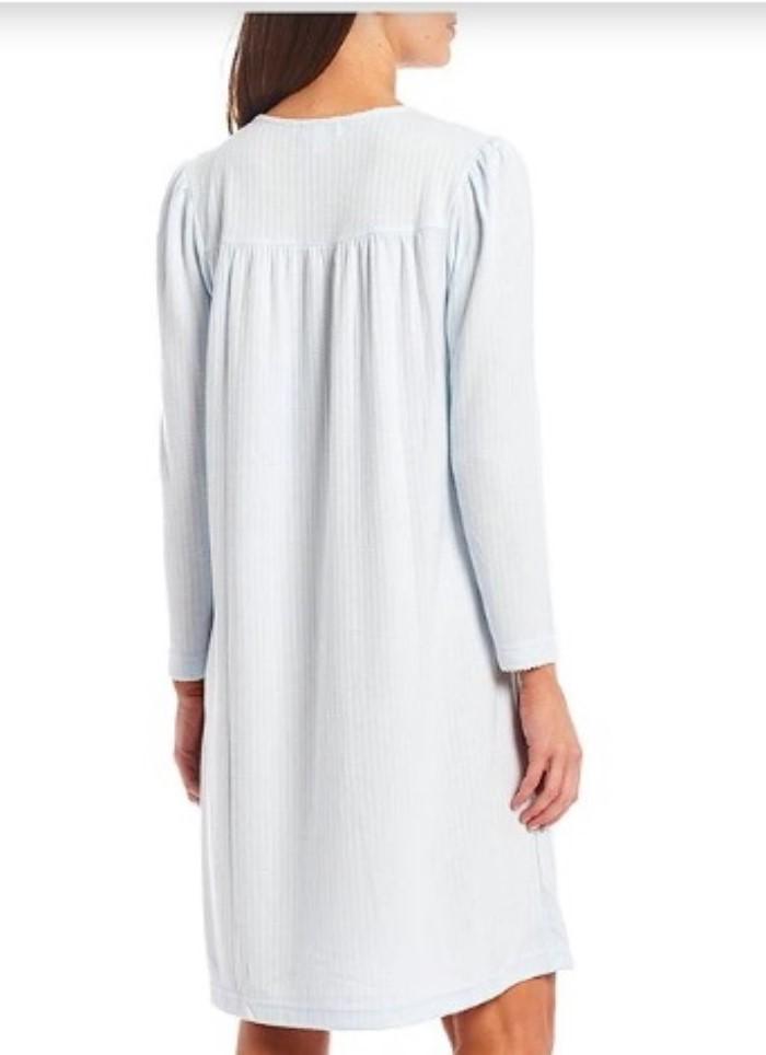 Miss Elaine 3X Solid Knit Long Sleeve Round Neck Short Nightgown Blue #92501