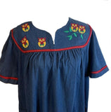 NEW Go Softly M Patio Dress Kaftan Denim Embroidery Owls #77065