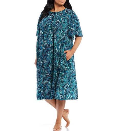 NEW Go Softly S Paisley Print Short Sleeve Crinkled Patio Dress Blue #83924