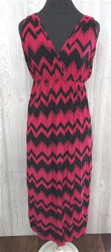 NWT V-Neck Lace Back Chevron Stretch Sundress Maxi Dress XL Hot Pink & Black #21
