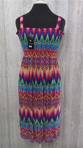 NWT Ikat Style Diamond Print Blue Pink Green Stretch Sundress Midi Dress XL 06