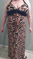 NWT Wild Leopard Print Deep V-Neck Halter Sundress Stretch Maxi Dress XL #23