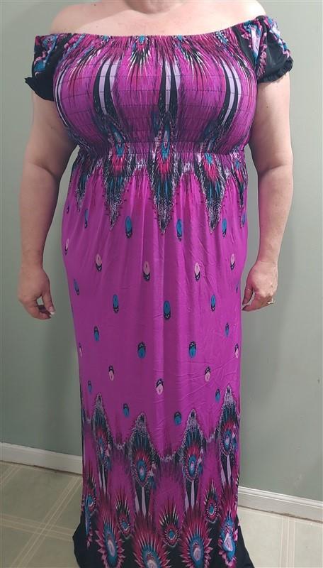 NWT Eye of the Peacock Purple Gathered Bust Maxi Dress Stretch Sundress M #13