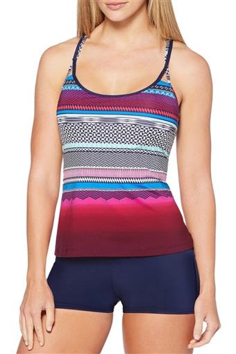 NEW Jag SM Ombre Stripe Multi-Strap Back Tankini Very Berry Purple & Blue #86276