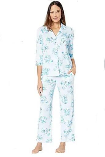 New Karen Neuburger Marie Antoinette Floral Blue Rose Pajamas XL #76794