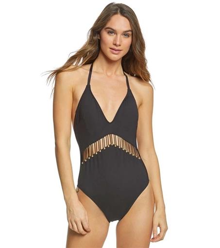 NWT Kenneth Cole REACTION Button Up Halter One Piece Swimsuit XL Black #86187