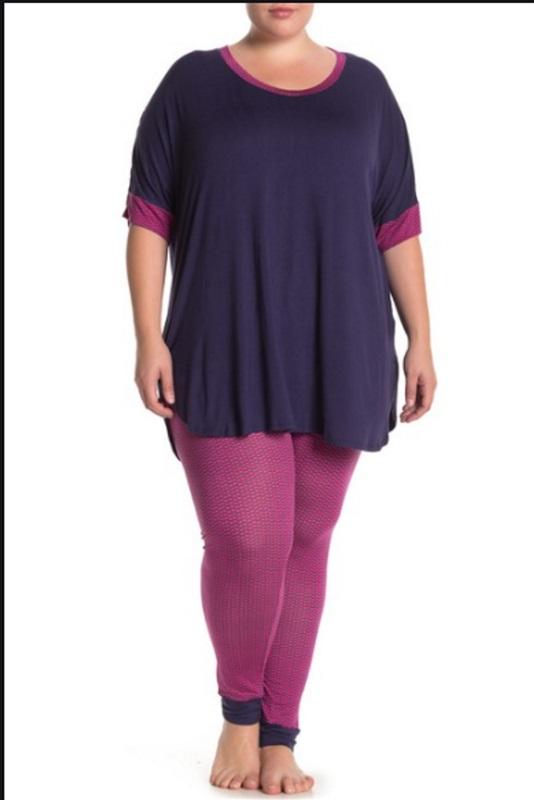 New Kensie 3X Printed Knit Top & Pants Pajama Set Blue & Pink #77053