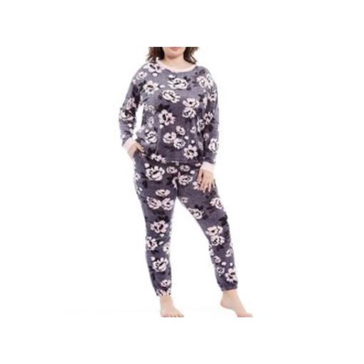 New Kensie 2X Floral Print Velour Pajama Lounge Set Gray & Pink #85970