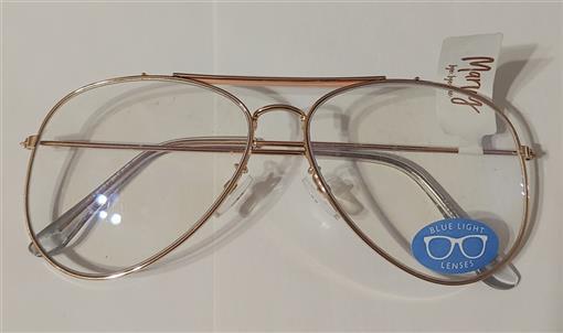 Marvy Aviator Frame Gold Wire Glasses Nerd Blue Light Readers 0.00 82338