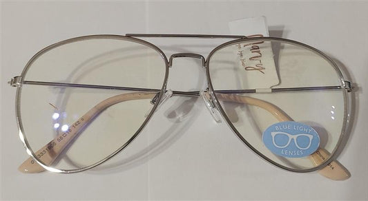 Marvy Aviator Frame Silver Wire Glasses Nerd Blue Light Readers 0.00 82339