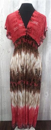 NWT V-Neck Tahitian Lace Sunset Print Stretch Sundress Maxi Dress M Melon 03