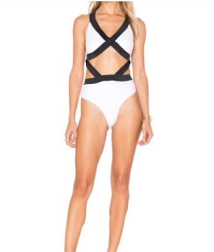 NWT Mia Marcelle Swimwear JOI White Black Cut Out Swimsuit 90124