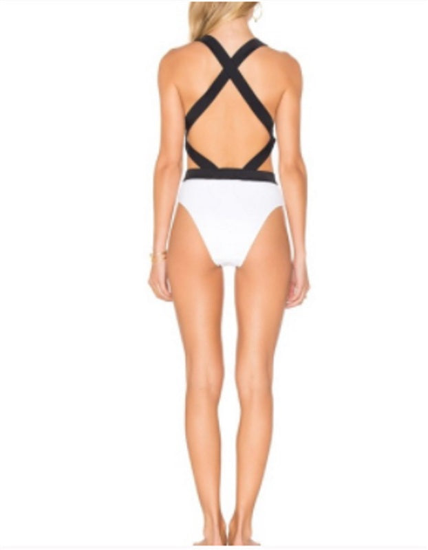 NWT Mia Marcelle Swimwear JOI White Black Cut Out Swimsuit 90124