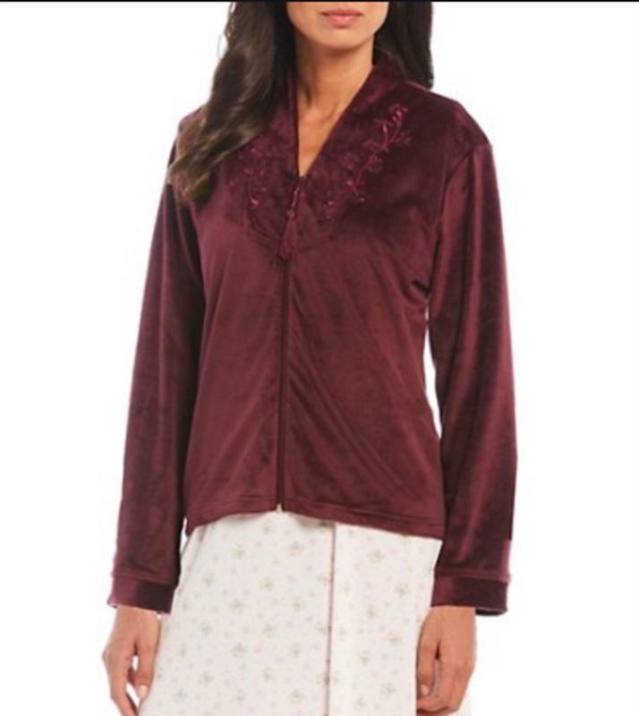 NEW Miss Elaine ZIP VELVET FLEECE Bed Jacket Robe XL Burgundy #76716