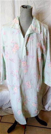 New Miss Elaine Quilted Knit Short Zip Robe 367809 Aqua Pink L #79093