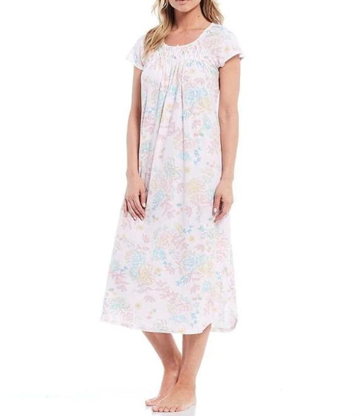 NWT Miss Elaine M Short Sleeve Cottonessa Floral-Printed Long Nightgown #84186