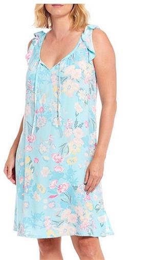 NWt Miss Elaine Floral Printed Flutter Sleeve Woven Nightgown M #77952