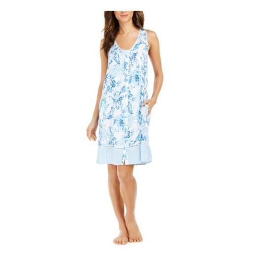NEW Miss Elaine S Woven Rayon Floral Everyday Nightgown 228719 Blue White #85864