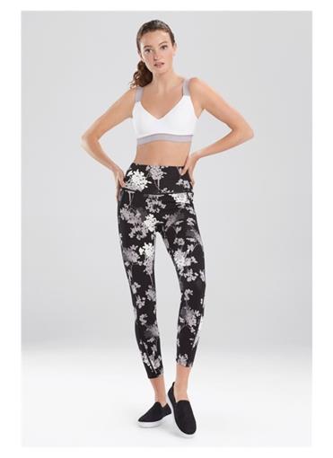 New N Natori N-Power Printed Athluxury Pants Leggings SM Black Wht Floral #88196