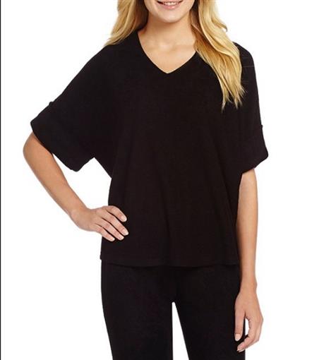 New N by Natori NVious Terry Pullover Top V Neck XC5002A Navy Small #77034