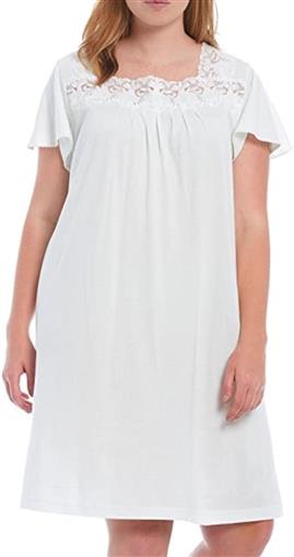 New Miss Elaine XL Silky Knit Pointelle Cotton Short Nightgown 204891 Mint 87759