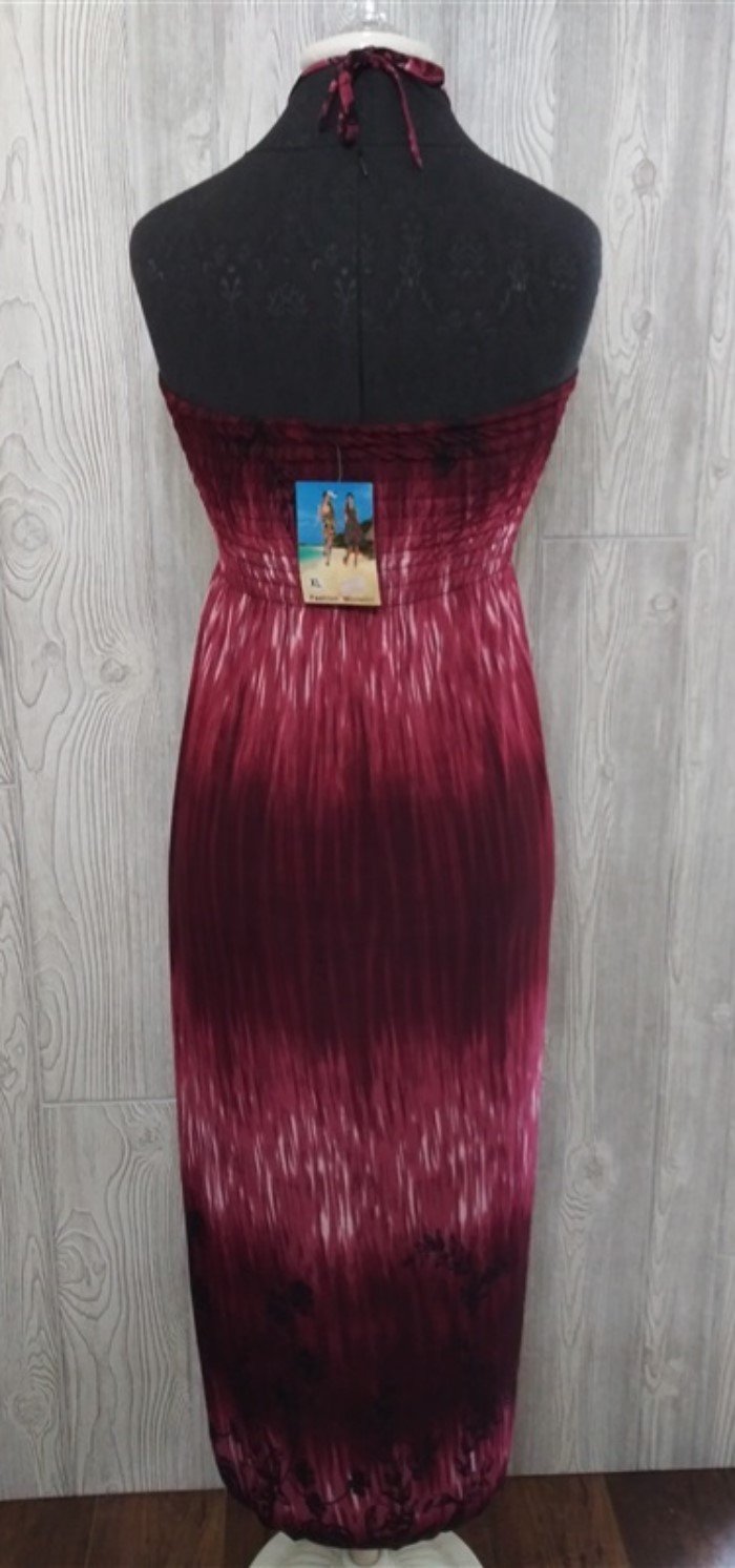 NWT Batik Tie Dye Gathered Bust Beaded Halter Sundress Maxi Dress XXL Red #21