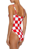 NEW Solid & Striped S RE/DONE Malibu Red White Check Retro Hi-Cut Swimsuit 83776