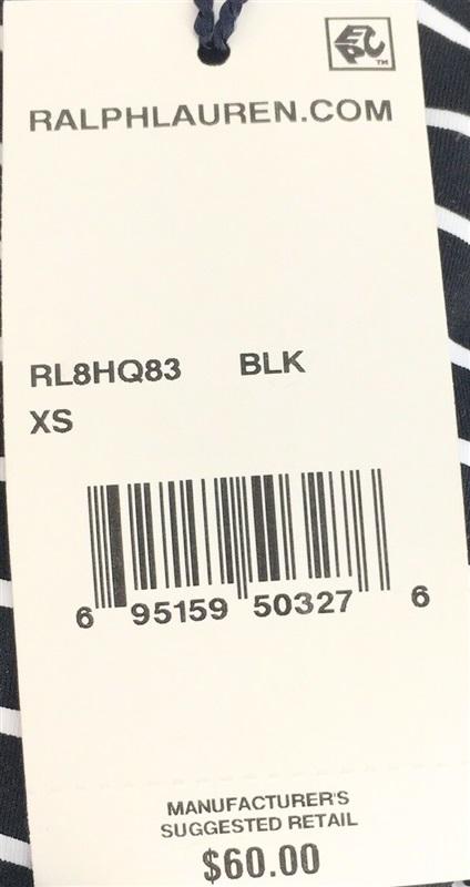 NWT Ralph Lauren XS Black White Stripe String Bikini RL8HQ83 Swim Top #89472