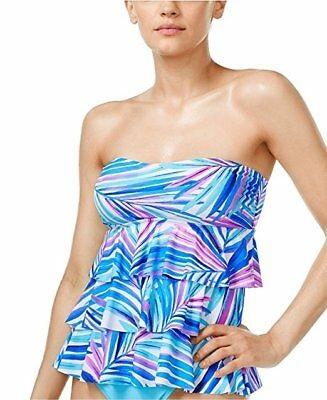 Island Escape SZ 6 Multi V761555 Strapless Palm-Print Tiered Tankini Top #86778