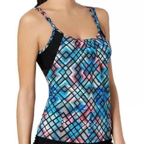 GO Gossip Small Multi 102367 Light The Way Printed Layered Tankini Top #