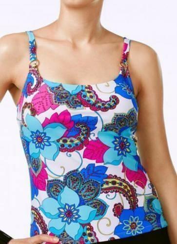 NWT Island Escape SZ 6 V761748 Multi Floral Maui Madness Tankini Swim Top #87164