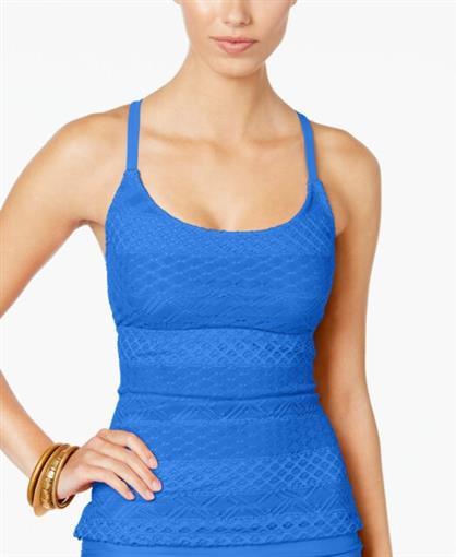 Island Escape W761550 SZ 6Solid Blue High Neck Crochet Tankini #86691