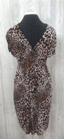 NWT V-Neck Savanna Prowl Cheetah Print Stretch Sundress Midi Dress L #07