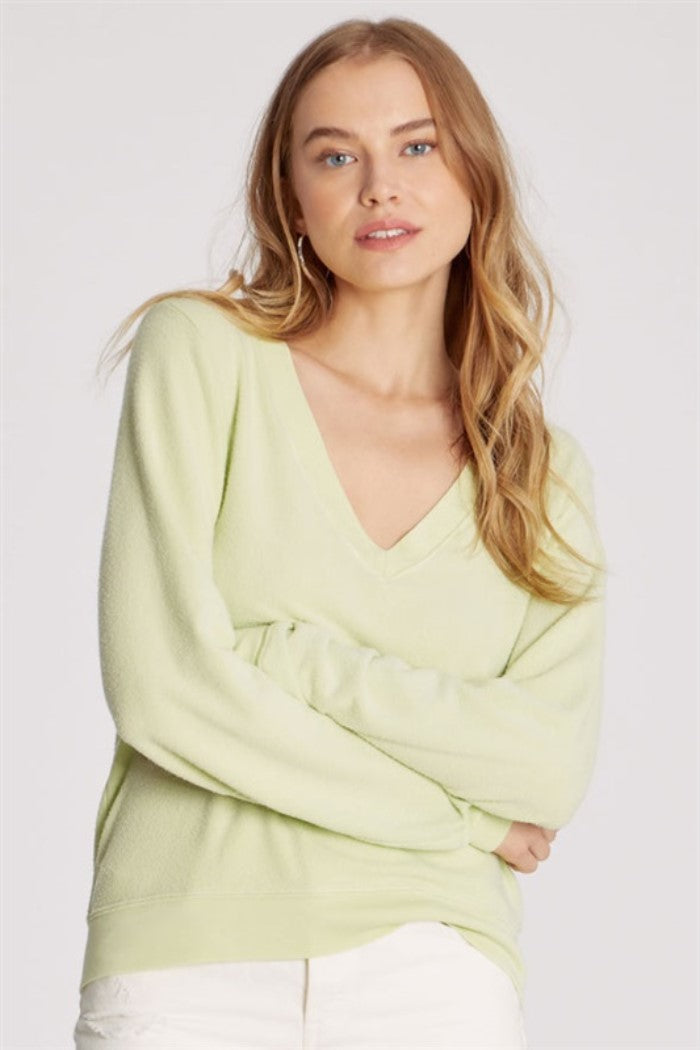 NEW Wildfox XL Baggy Beach Jumper Deep V Neck Shadow Lime Knit Sweatshirt #88279