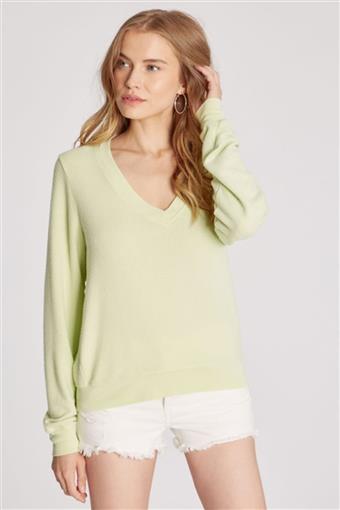 NEW Wildfox XL Baggy Beach Jumper Deep V Neck Shadow Lime Knit Sweatshirt #88279