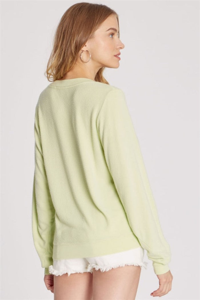 NEW Wildfox XL Baggy Beach Jumper Deep V Neck Shadow Lime Knit Sweatshirt #88279