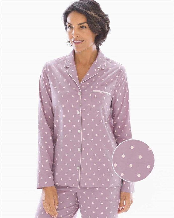 New Soma XXL Cool Cotton Woven Long Sleeve PJ Top Winsome Dot Elderberry #89750