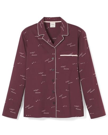 New Soma XL Cool Cotton Woven Long Sleeve Pajama Top Sweet Dreams Merlot #89724
