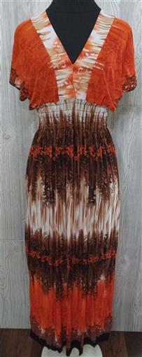 NWT V-Neck Tahitian Lace Sunset Orange Print Stretch Sundress Maxi Dress L 06