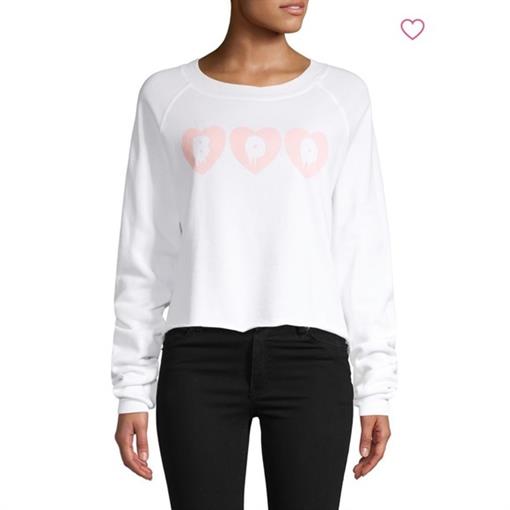 NWOT Wildfox XL Pink Heart Call Me Boo Monte Cropped Sweatshirt 87864