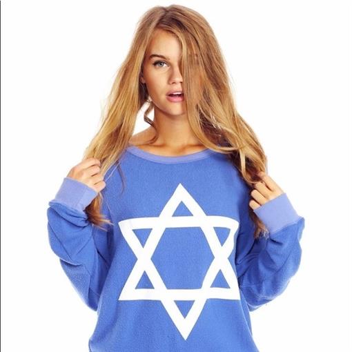 NEW Wildfox M Baggy Beach Jumper Star of David Sweatshirt Blue #87963