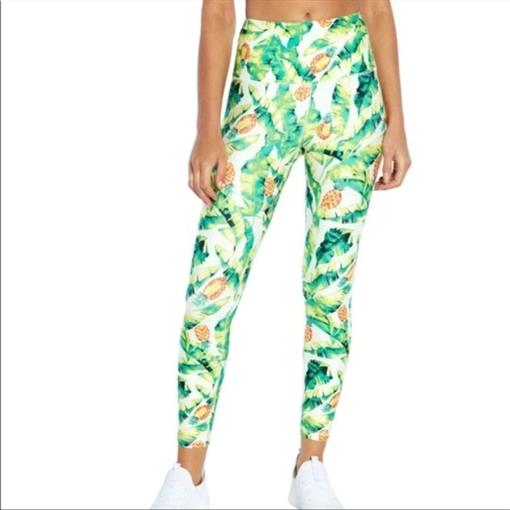 NWT Wildfox MD Green & Yellow Palm Leaf Compression 25" Ankle Leggings #88258