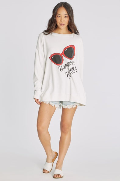 NEW Wildfox L But First Cocktails Sommers PINK Sweatshirt Flocked #87495