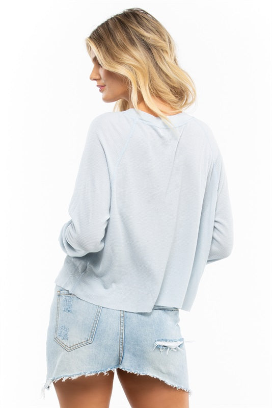 NEW Wildfox M EXCUSEZ MOI LONG SLEEVE Monte Crop TEE Blue 88160