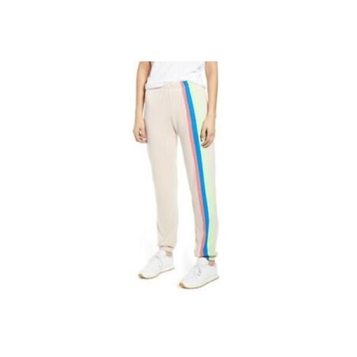 NWOT Wildfox LG Rainbow Grapefruit Stripe Joggers Sweat Pants Salt Pink #89707
